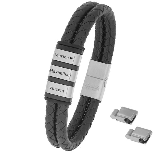 Für Herren: Leder Gravur-Armband "Papa & Wir" für 3 Gravuren