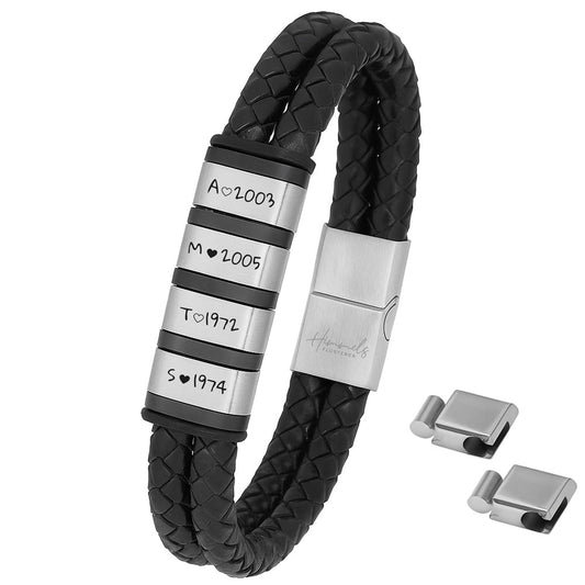 Für Herren: Leder Gravur-Armband "Papa & Wir" für 4 Gravuren