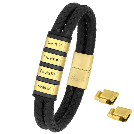 Für Herren: Leder Gravur-Armband "Papa & Wir" für 4 Gravuren