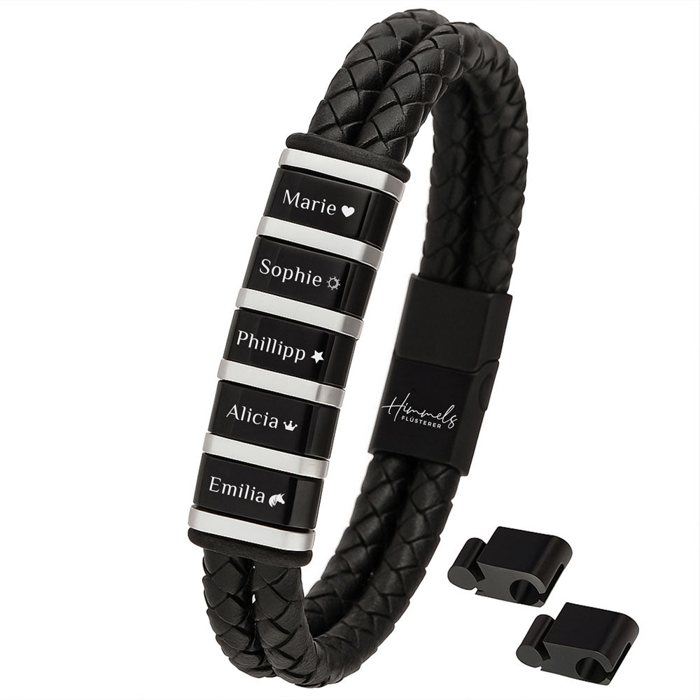 Für Herren: Leder Gravur-Armband "Papa & Wir" für 5 Gravuren
