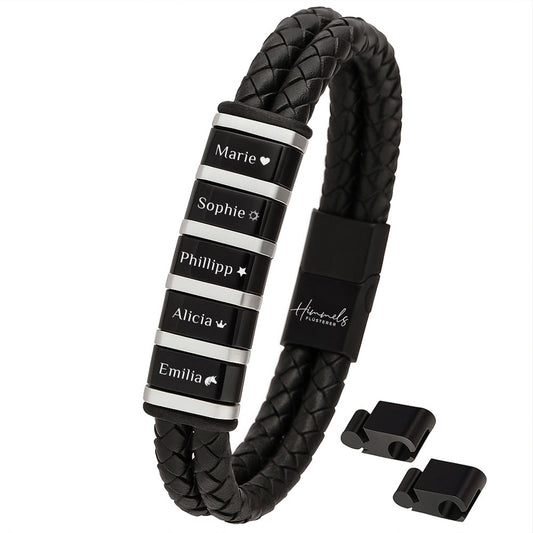 Für Herren: Leder Gravur-Armband "Papa & Wir" für 5 Gravuren