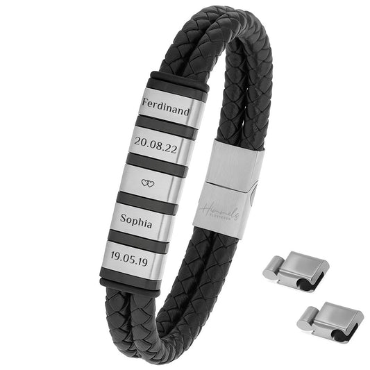 Für Herren: Leder Gravur-Armband "Papa & Wir" für 5 Gravuren