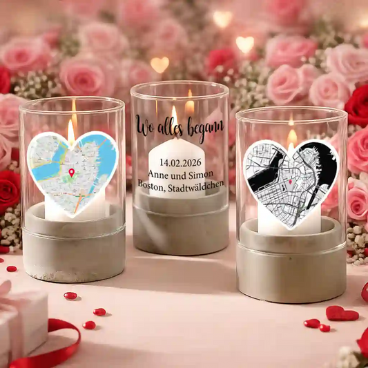 Personalisiertes Windlicht "Wo alles begann #2" | Deine Stadt - Deine Karte - Deine Liebe