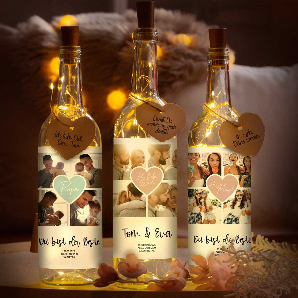 Personalisierte Lichterflasche "Fotocollage #2"