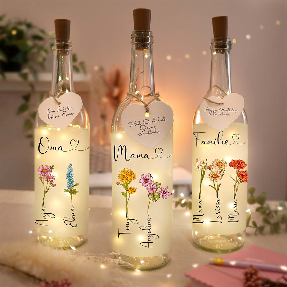 Personalisierte Lichterflasche "Geburtsblume"
