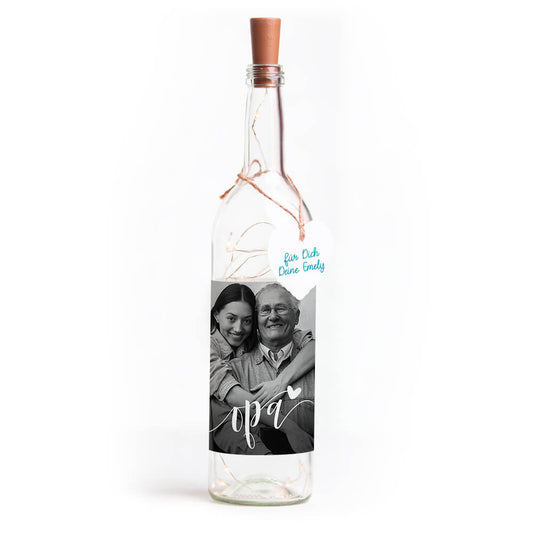 Deko-Glasflasche Nr. 7 "Foto" als personalisiertes Geschenk mit Lichterkette | Fotogeschenk | inkl. Batterien