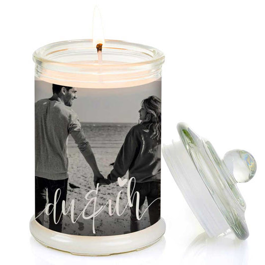 Duftkerze im Glas Nr. 7 "Foto" als personalisiertes Geschenk - Groß | Duft: Vanille | Handgegossen in Bayern | 100% Sojawachs | 400 g Wachs | bis zu 100 h Brenndauer
