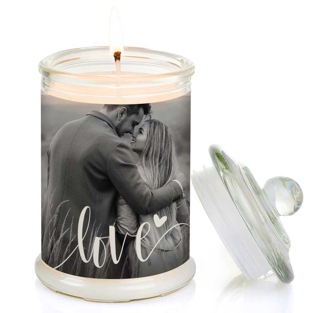 Duftkerze im Glas Nr. 7 "Foto" als personalisiertes Geschenk - Groß | Duft: Vanille | Handgegossen in Bayern | 100% Sojawachs | 400 g Wachs | bis zu 100 h Brenndauer