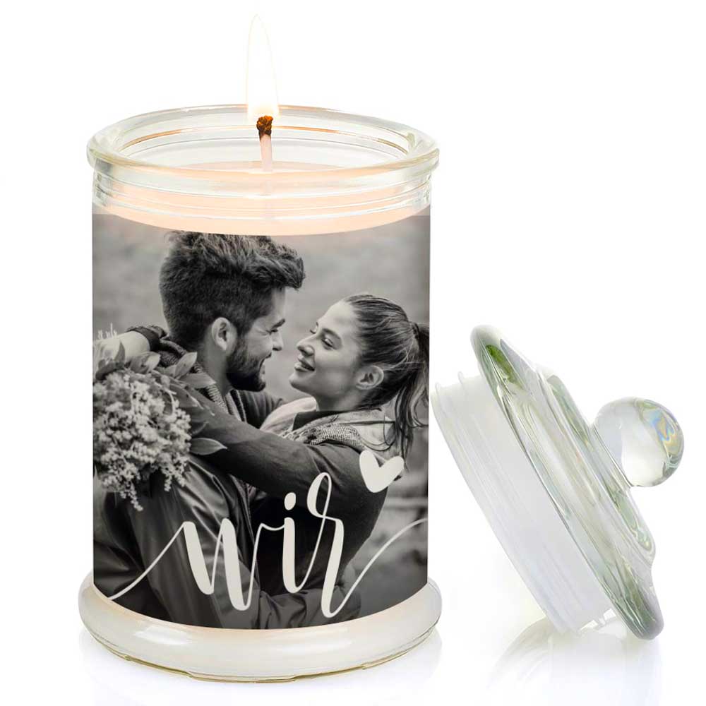 Duftkerze im Glas Nr. 7 "Foto" als personalisiertes Geschenk - Groß | Duft: Vanille | Handgegossen in Bayern | 100% Sojawachs | 400 g Wachs | bis zu 100 h Brenndauer