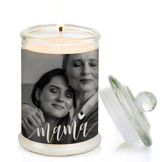 Duftkerze im Glas Nr. 7 "Foto" als personalisiertes Geschenk - Groß | Duft: Vanille | Handgegossen in Bayern | 100% Sojawachs | 400 g Wachs | bis zu 100 h Brenndauer