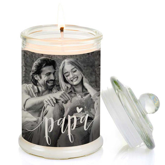 Duftkerze im Glas Nr. 7 "Foto" als personalisiertes Geschenk - Groß | Duft: Vanille | Handgegossen in Bayern | 100% Sojawachs | 400 g Wachs | bis zu 100 h Brenndauer