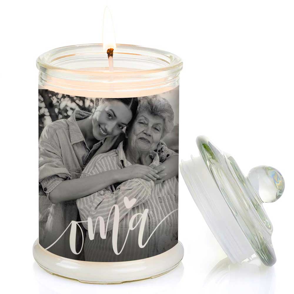 Duftkerze im Glas Nr. 7 "Foto" als personalisiertes Geschenk - Groß | Duft: Vanille | Handgegossen in Bayern | 100% Sojawachs | 400 g Wachs | bis zu 100 h Brenndauer