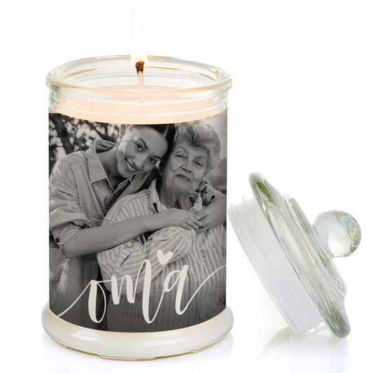 Duftkerze im Glas Nr. 7 "Foto" als personalisiertes Geschenk - Groß | Duft: Vanille | Handgegossen in Bayern | 100% Sojawachs | 400 g Wachs | bis zu 100 h Brenndauer