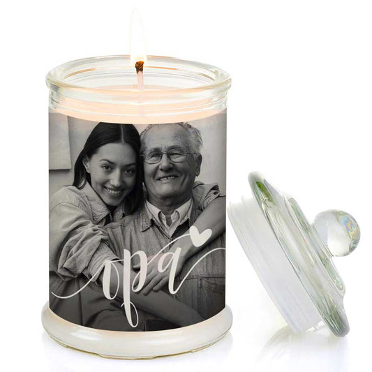 Duftkerze im Glas Nr. 7 "Foto" als personalisiertes Geschenk - Groß | Duft: Vanille | Handgegossen in Bayern | 100% Sojawachs | 400 g Wachs | bis zu 100 h Brenndauer