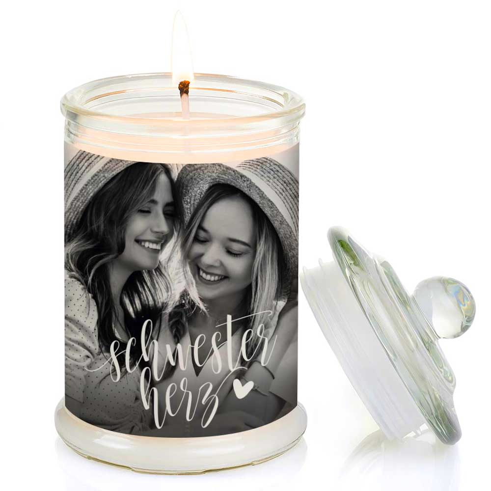 Duftkerze im Glas Nr. 7 "Foto" als personalisiertes Geschenk - Groß | Duft: Vanille | Handgegossen in Bayern | 100% Sojawachs | 400 g Wachs | bis zu 100 h Brenndauer