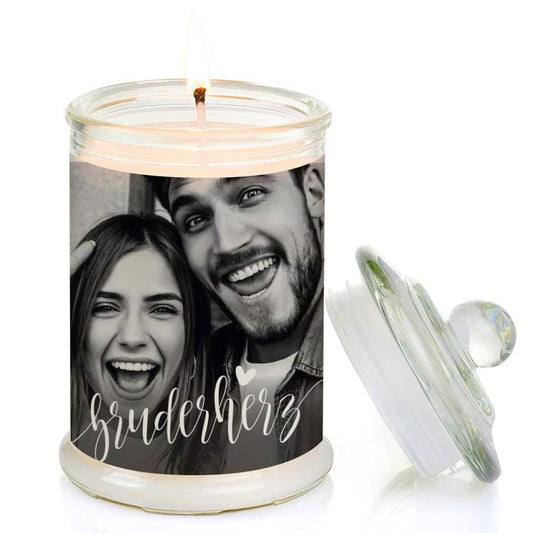 Duftkerze im Glas Nr. 7 "Foto" als personalisiertes Geschenk - Groß | Duft: Vanille | Handgegossen in Bayern | 100% Sojawachs | 400 g Wachs | bis zu 100 h Brenndauer