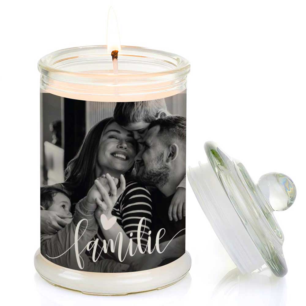 Duftkerze im Glas Nr. 7 "Foto" als personalisiertes Geschenk - Groß | Duft: Vanille | Handgegossen in Bayern | 100% Sojawachs | 400 g Wachs | bis zu 100 h Brenndauer