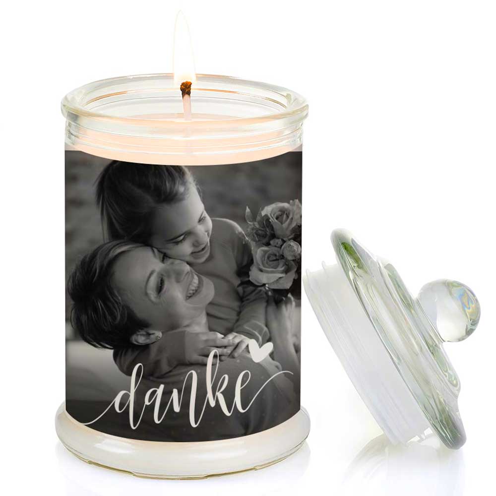 Duftkerze im Glas Nr. 7 "Foto" als personalisiertes Geschenk - Groß | Duft: Vanille | Handgegossen in Bayern | 100% Sojawachs | 400 g Wachs | bis zu 100 h Brenndauer