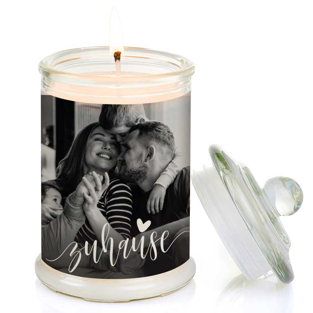 Duftkerze im Glas Nr. 7 "Foto" als personalisiertes Geschenk - Groß | Duft: Vanille | Handgegossen in Bayern | 100% Sojawachs | 400 g Wachs | bis zu 100 h Brenndauer