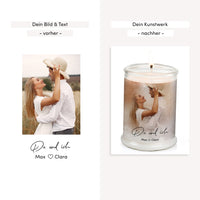 Duftkerze im Glas Nr. 8 "Aquarell" als personalisiertes Geschenk mit deinem eigenem Foto - Groß | Duft: Vanille | Handgegossen in Bayern | 100% Sojawachs | 400 g Wachs | bis zu 100 h Brenndauer
