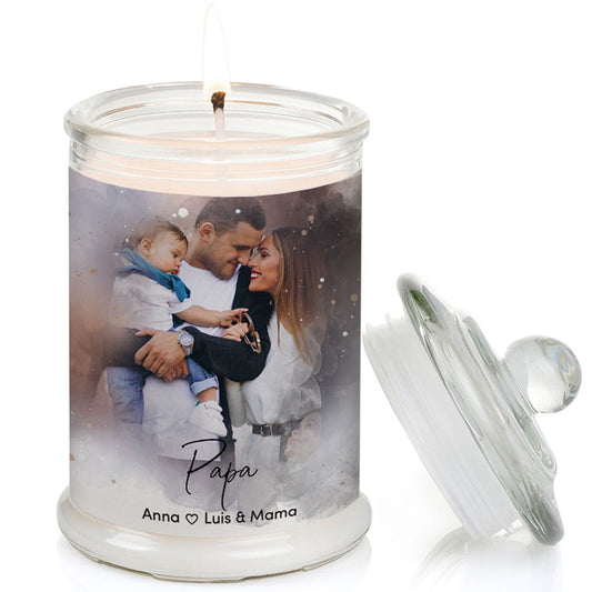 Duftkerze im Glas Nr. 8 "Aquarell" als personalisiertes Geschenk mit deinem eigenem Foto - Groß | Duft: Vanille | Handgegossen in Bayern | 100% Sojawachs | 400 g Wachs | bis zu 100 h Brenndauer