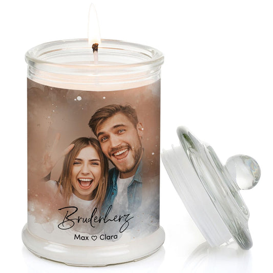 Duftkerze im Glas Nr. 8 "Aquarell" als personalisiertes Geschenk mit deinem eigenem Foto - Groß | Duft: Vanille | Handgegossen in Bayern | 100% Sojawachs | 400 g Wachs | bis zu 100 h Brenndauer