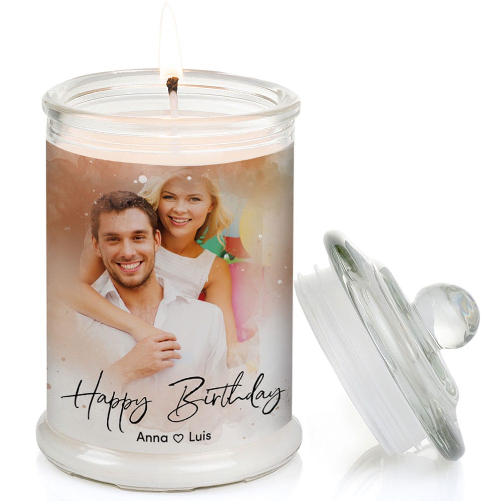 Duftkerze im Glas Nr. 8 "Aquarell" als personalisiertes Geschenk mit deinem eigenem Foto - Groß | Duft: Vanille | Handgegossen in Bayern | 100% Sojawachs | 400 g Wachs | bis zu 100 h Brenndauer