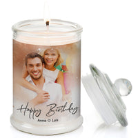 Duftkerze im Glas Nr. 8 "Aquarell" als personalisiertes Geschenk mit deinem eigenem Foto - Groß | Duft: Vanille | Handgegossen in Bayern | 100% Sojawachs | 400 g Wachs | bis zu 100 h Brenndauer