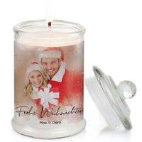Duftkerze im Glas Nr. 8 "Aquarell" als personalisiertes Geschenk mit deinem eigenem Foto - Groß | Duft: Vanille | Handgegossen in Bayern | 100% Sojawachs | 400 g Wachs | bis zu 100 h Brenndauer