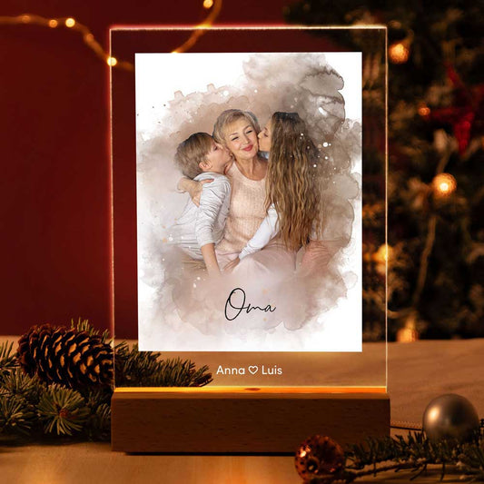 Personalisierte Fotolampe Nr. 8 "Aquarell" | LED Acryllampe mit beleuchtetem Druck
