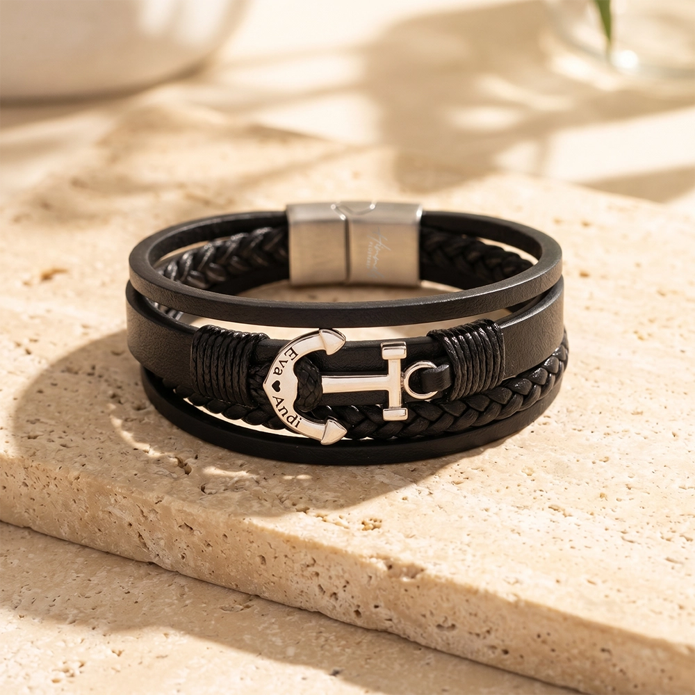 Für Herren: Leder Gravur-Armband Nr. 5 "Anker"
