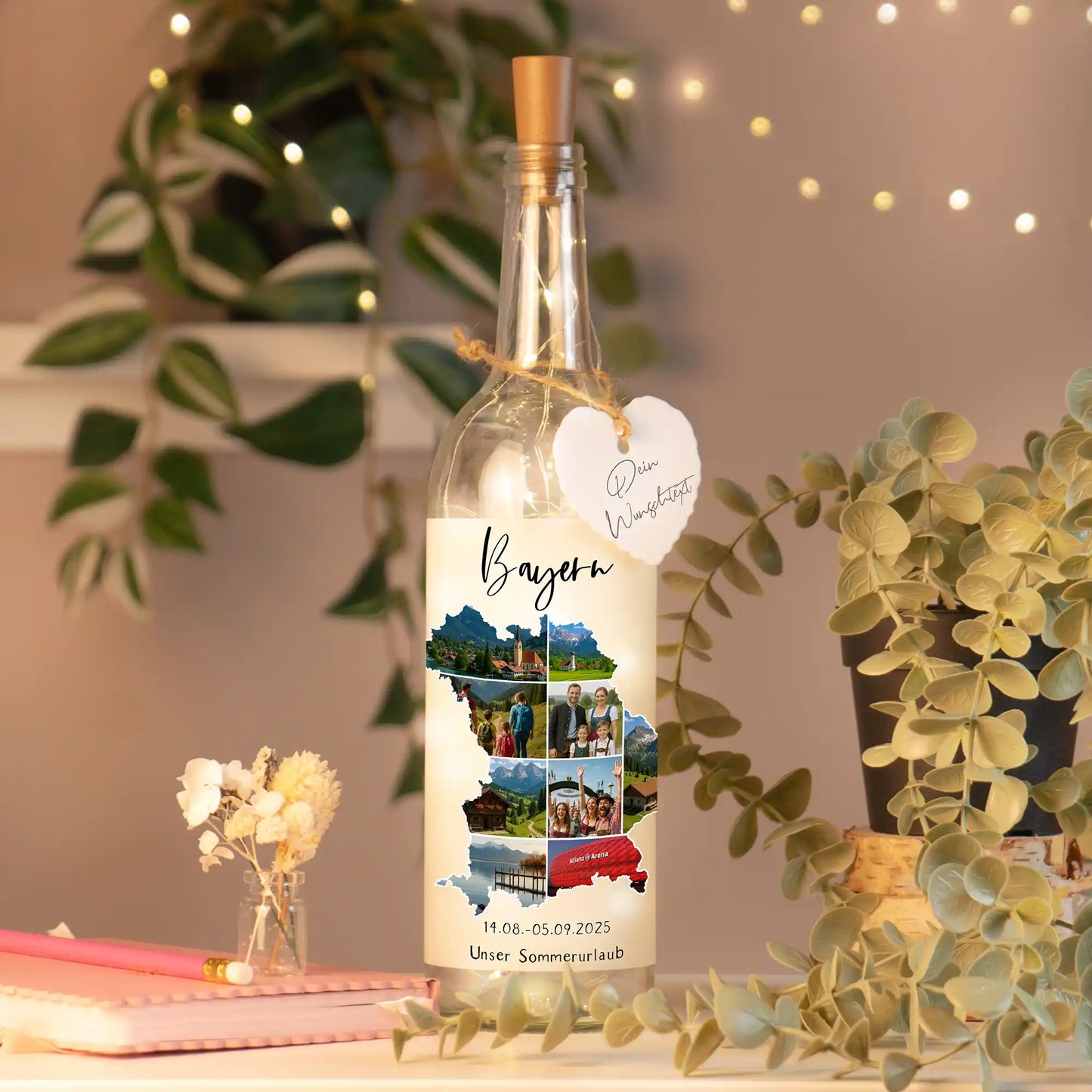 Personalisierte Lichterflasche "Unser Urlaub"