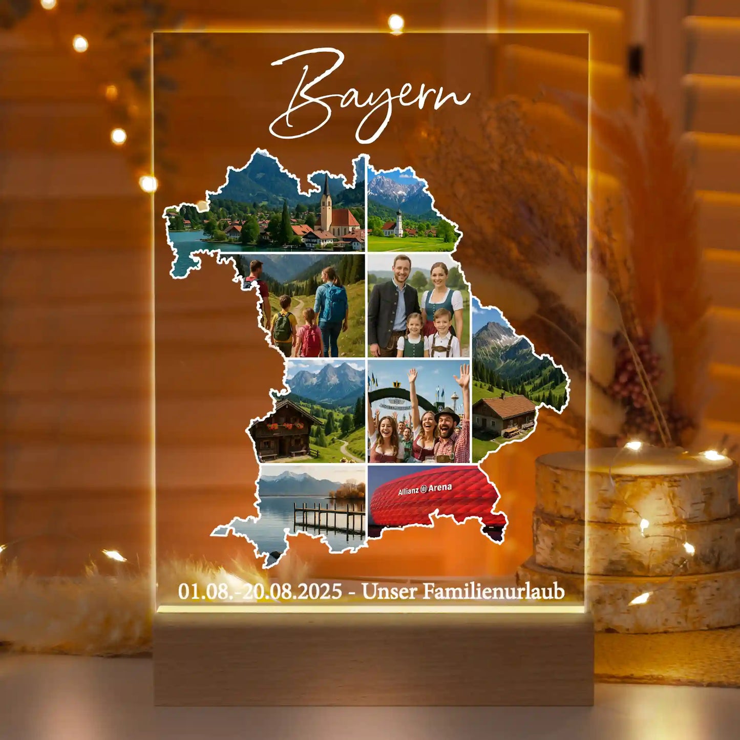 Personalisierte LED-Lampe aus Acrylglas "Unser Urlaub"