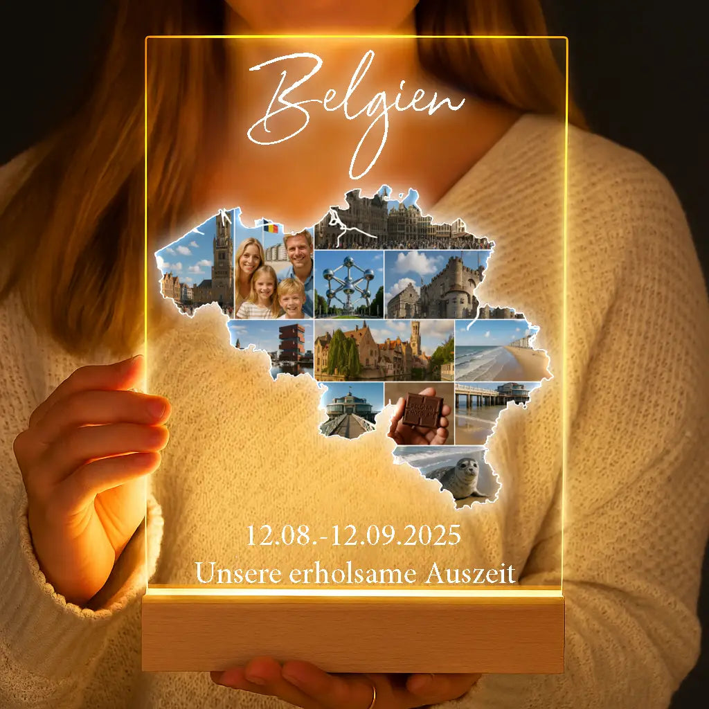 Personalisierte LED-Lampe aus Acrylglas "Unser Urlaub"