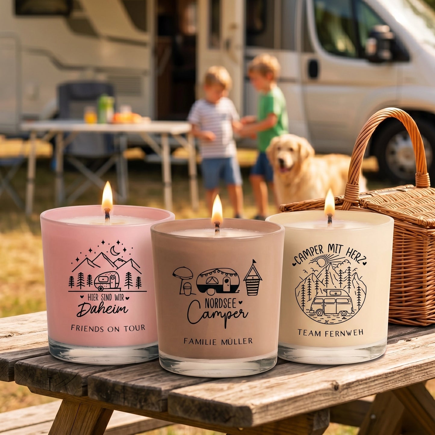 Personalisierte Anti-Mücken Duftkerze "Camping"