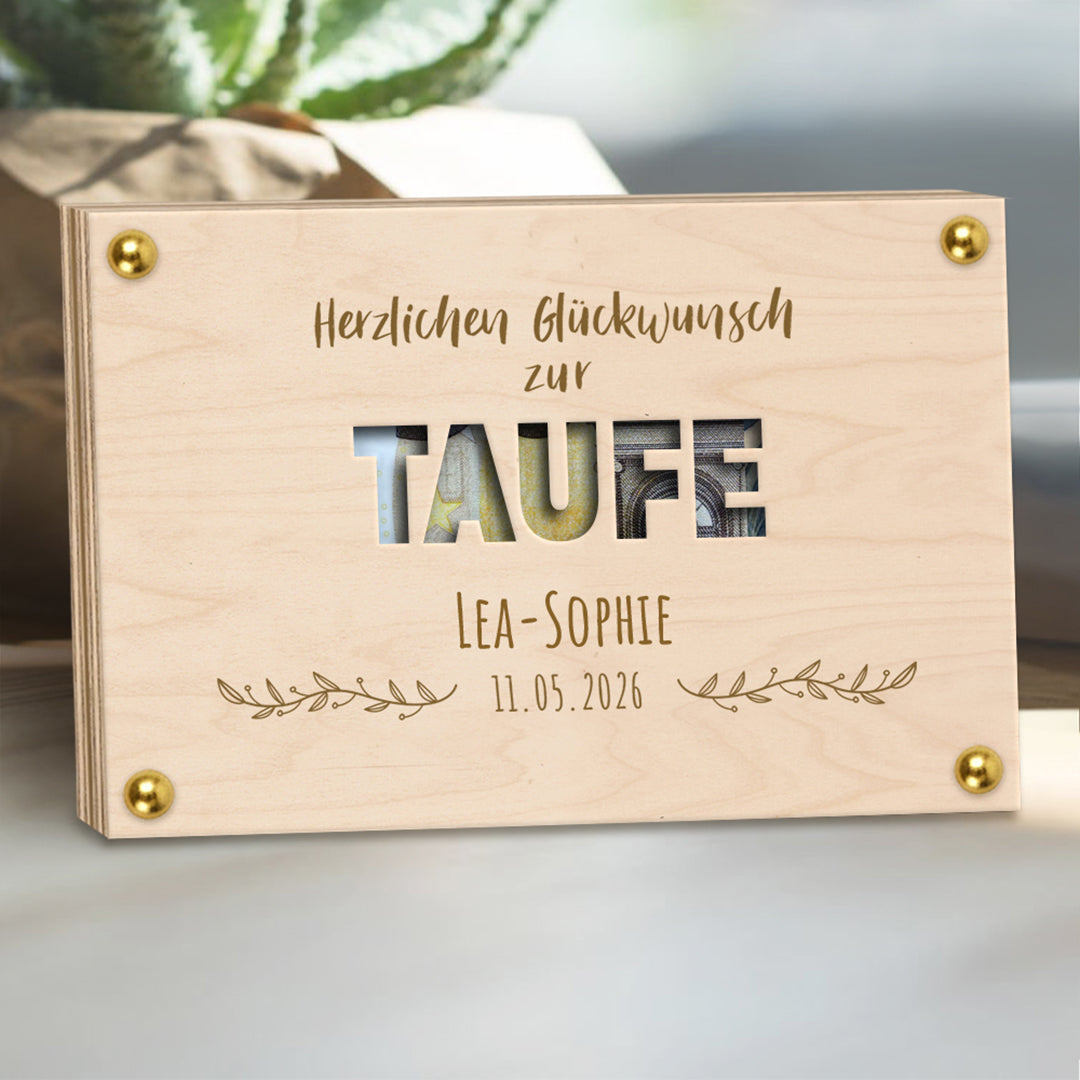 Geldgeschenk: Personalisierbarer Wunscherfüller zur Taufe