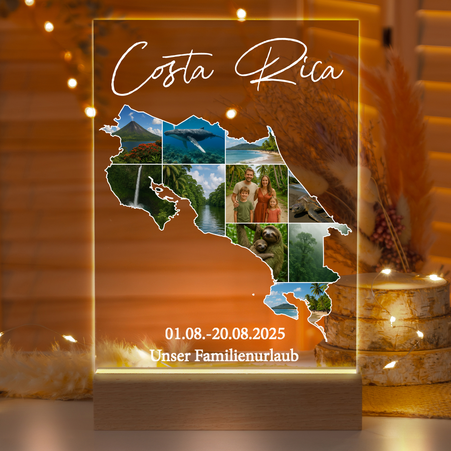Personalisierte LED-Lampe aus Acrylglas "Unser Urlaub"