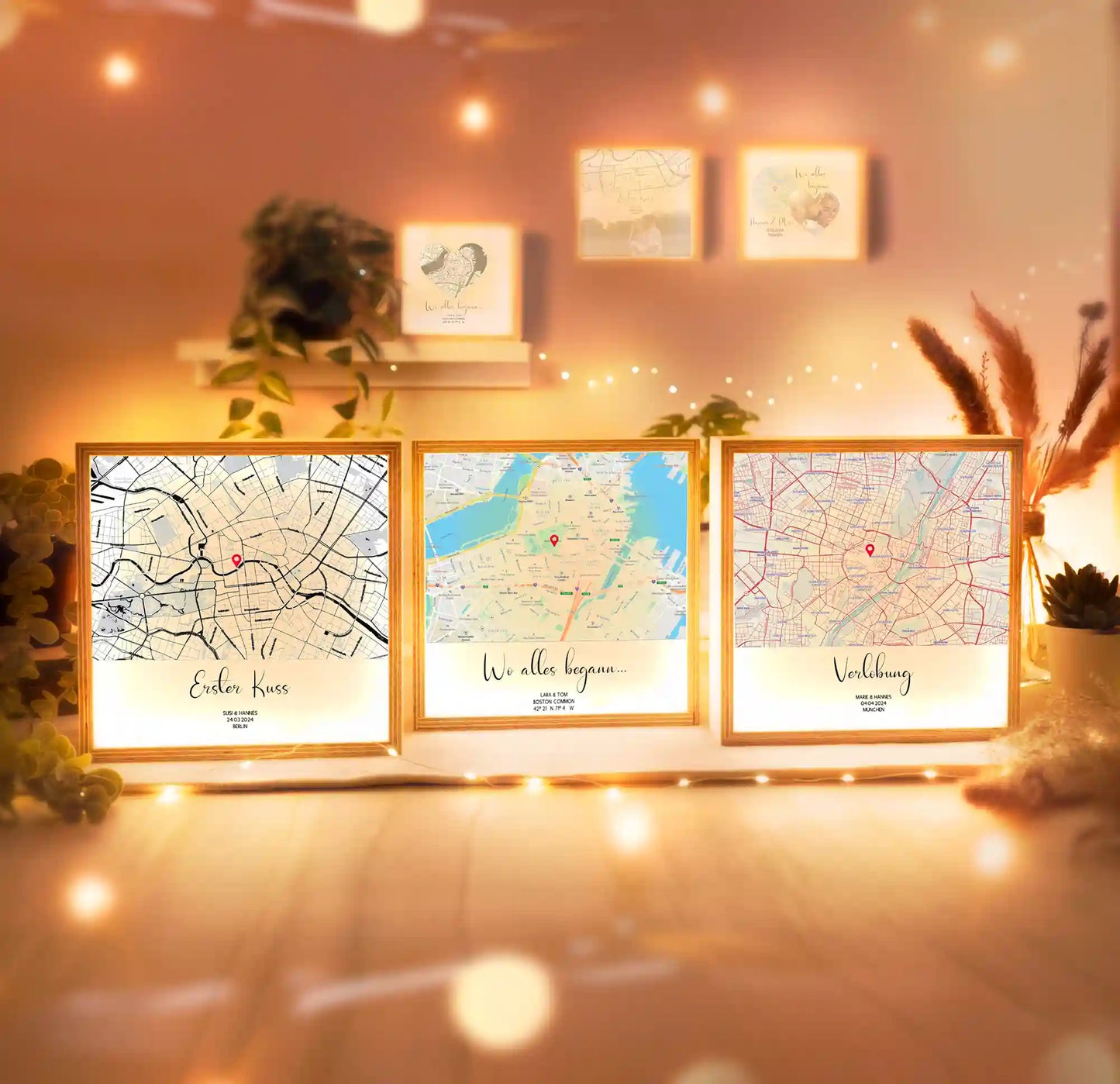Beleuchteter Bilderrahmen inkl. personalisiertem Bild "Wo alles begann #1" | Deine Stadt - Deine Karte - Deine Liebe
