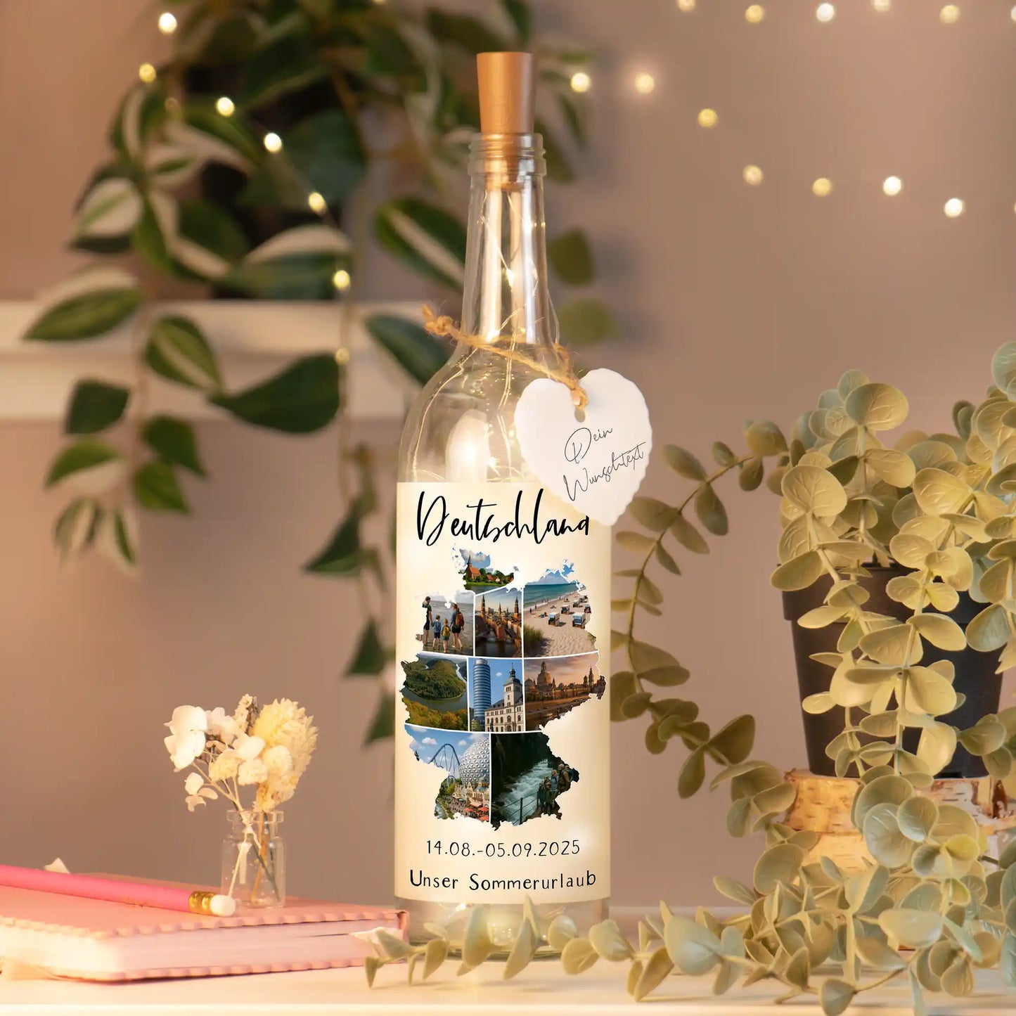 Personalisierte Lichterflasche "Unser Urlaub"
