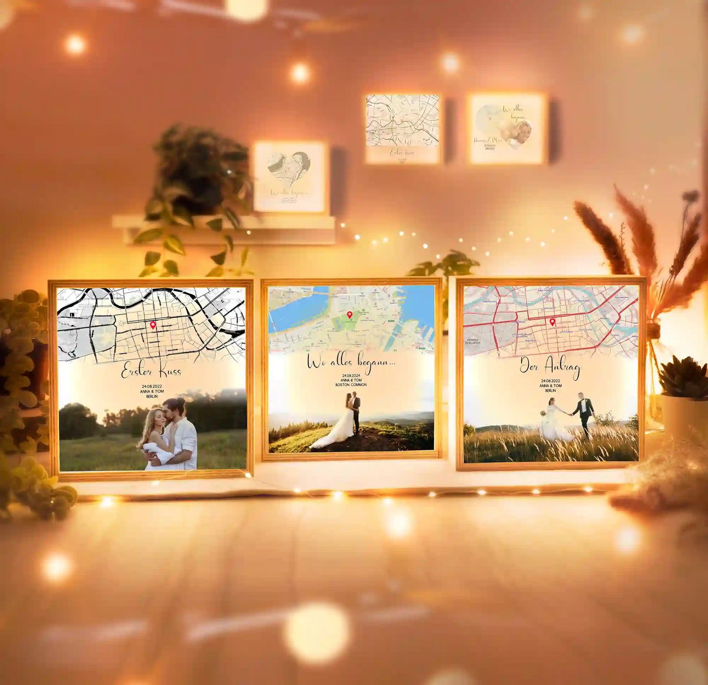 Beleuchteter Bilderrahmen inkl. personalisiertem Bild "Wo alles begann #3" | Deine Stadt - Deine Karte - Deine Liebe