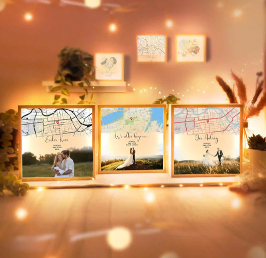 Beleuchteter Bilderrahmen inkl. personalisiertem Bild "Wo alles begann #3" | Deine Stadt - Deine Karte - Deine Liebe