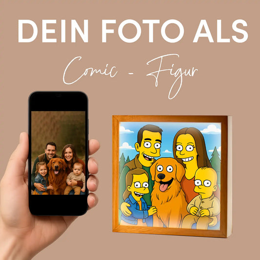 Beleuchteter Bilderrahmen inkl. personalisiertem Bild "Unsere gelbe Familie"