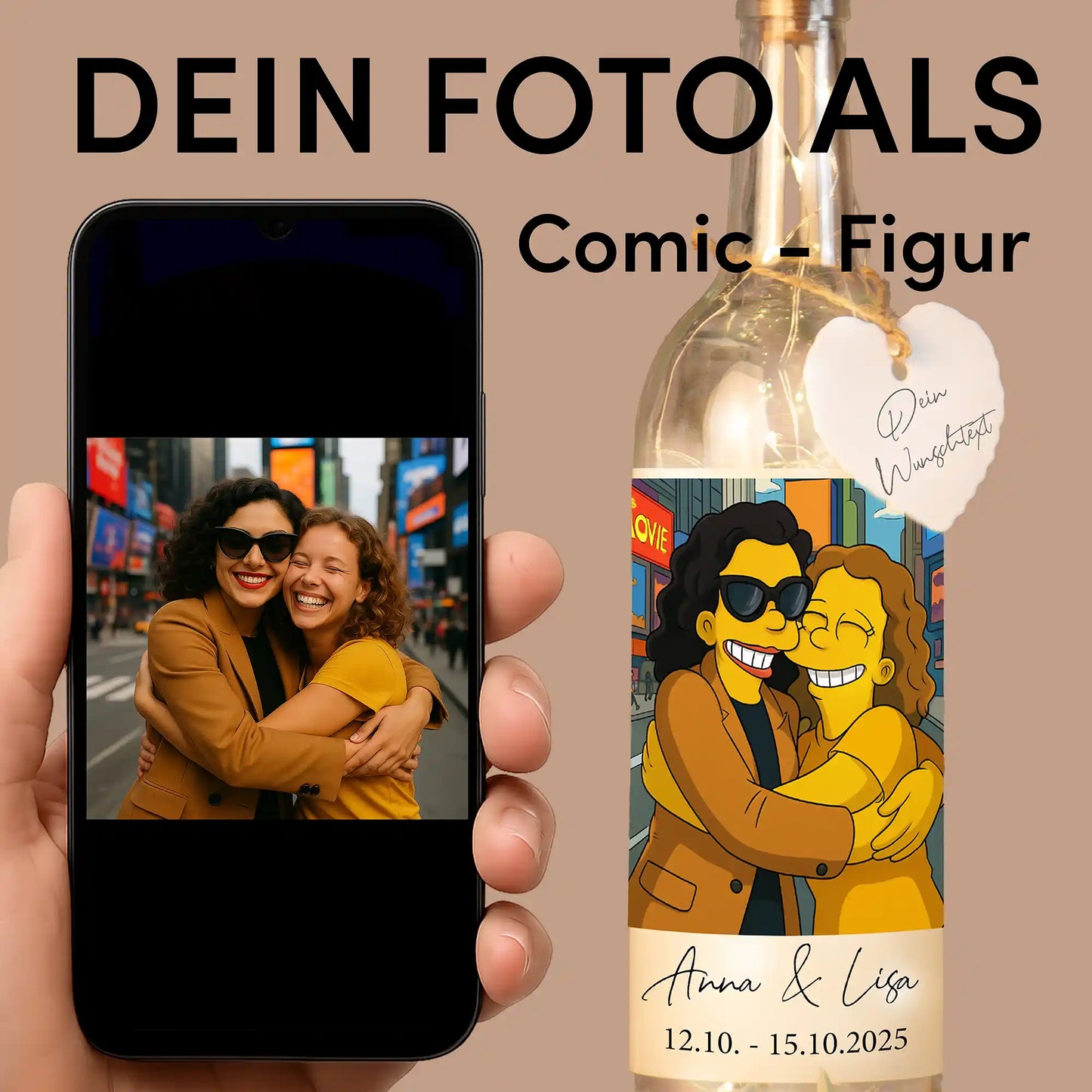 Personalisierte Lichterflasche "Unsere gelbe Familie"