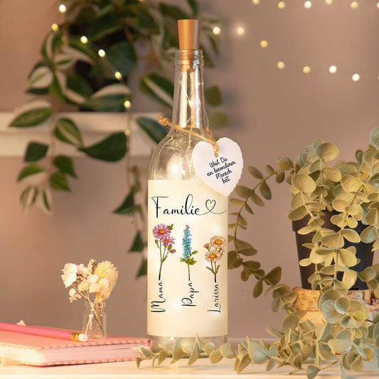 Personalisierte Lichterflasche "Geburtsblume"