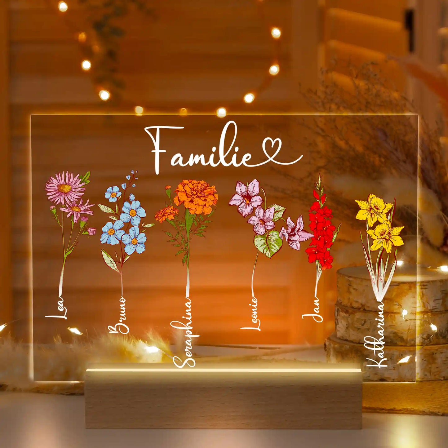 Personalisierte LED-Lampe aus Acrylglas "Geburtsblume"