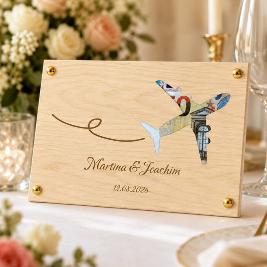 Geldgeschenk: Personalisierbarer Wunscherfüller "Flugzeug" zur Hochzeit