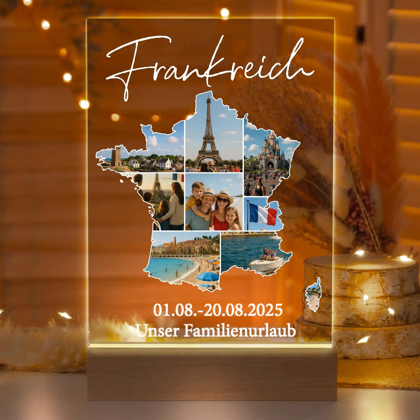 Personalisierte LED-Lampe aus Acrylglas "Unser Urlaub"
