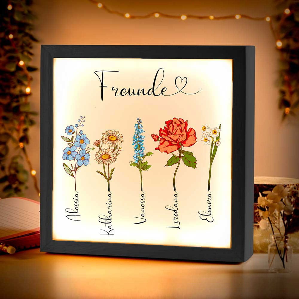 Beleuchteter Bilderrahmen inkl. personalisiertem Bild "Geburtsblume"