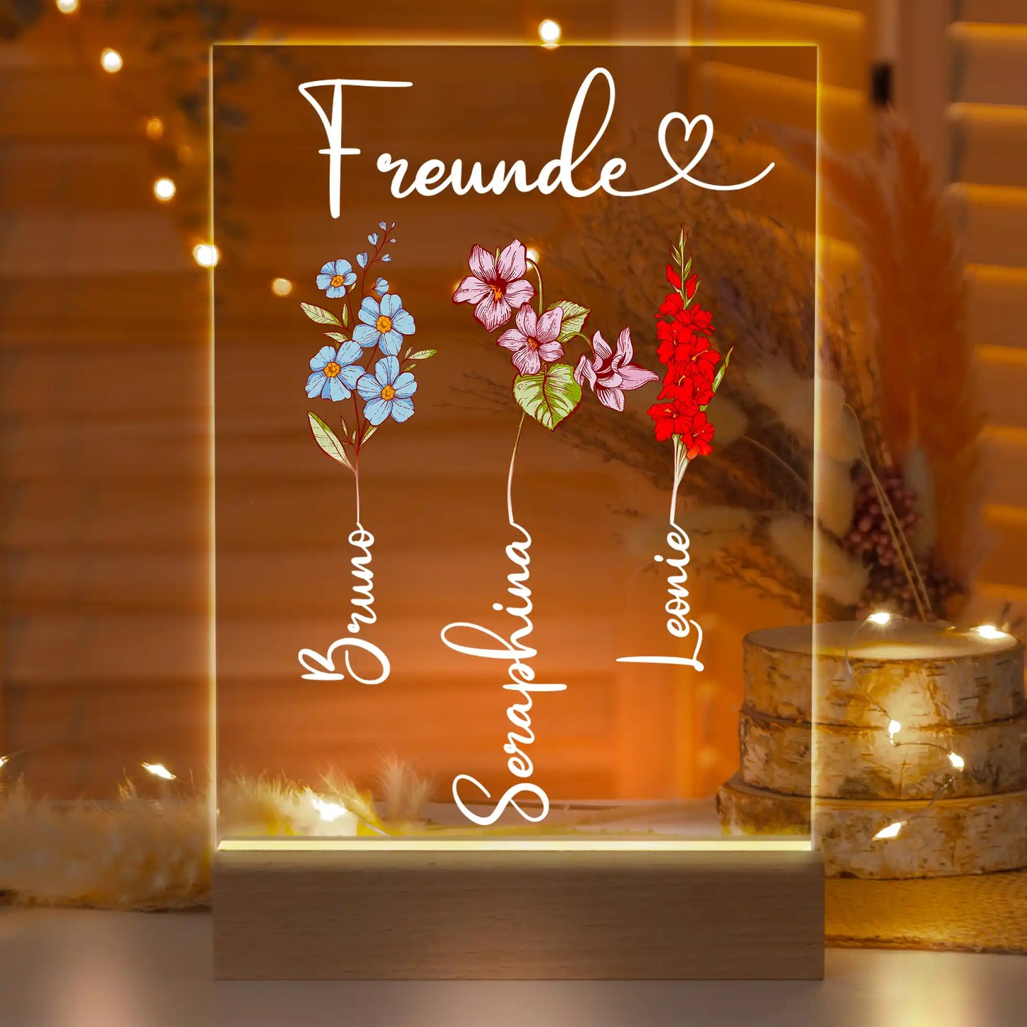 Personalisierte LED-Lampe aus Acrylglas "Geburtsblume"