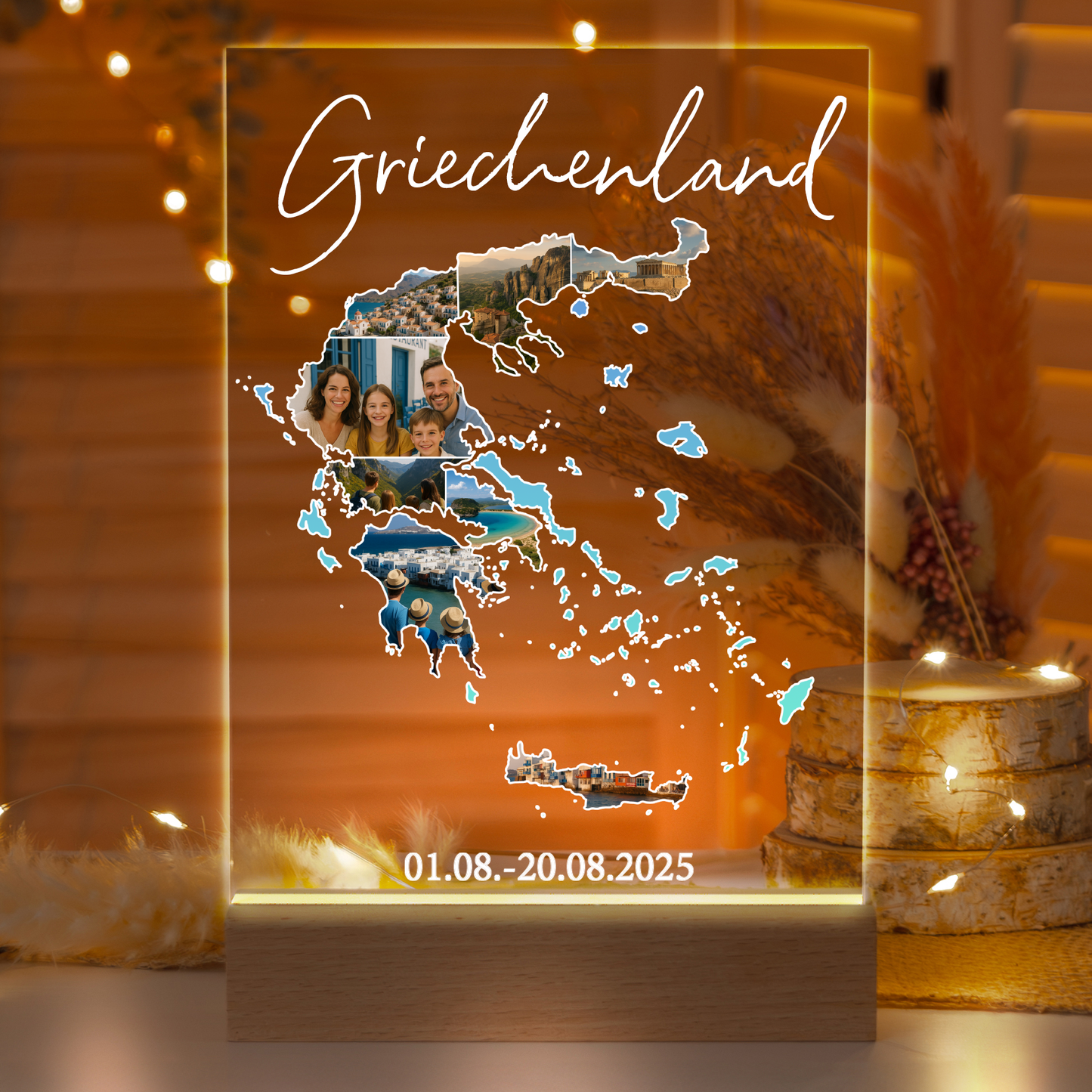 Personalisierte LED-Lampe aus Acrylglas "Unser Urlaub"